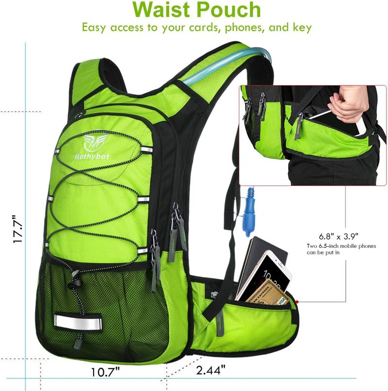 Mothybot Insulated Hydration Backpack Pack with 3L BPA Free Leak Proof Water Bladder, Large Storage Lightweight Hiking Daypack with Waist Pouches & Cooler Layer, for Running, Biking, Camping, Festival - Image 4
